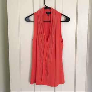 bebe Hot Coral Beaded No Sleeve Blouse / Tunic